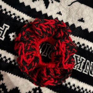 Red and Black Crochet Hair Scrunchie